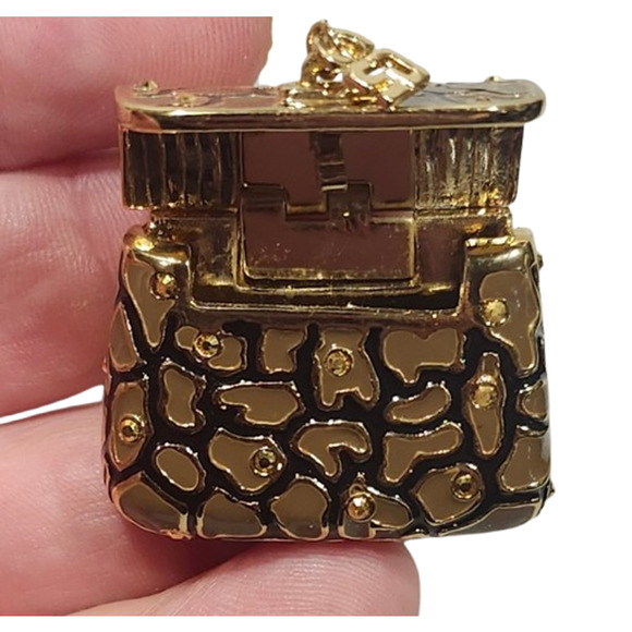 Vtg St John Gold Tone Crystal Croc Miniature Purse Handbag Brooch Pin Opens - Picture 3 of 4